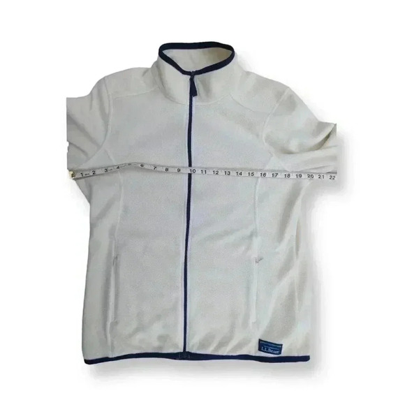 L.L.Bean Women's Fleece Full-Zip-Up Long-Sleeve Jacket Cream/Blue Color Size Med - Picture 4 of 6
